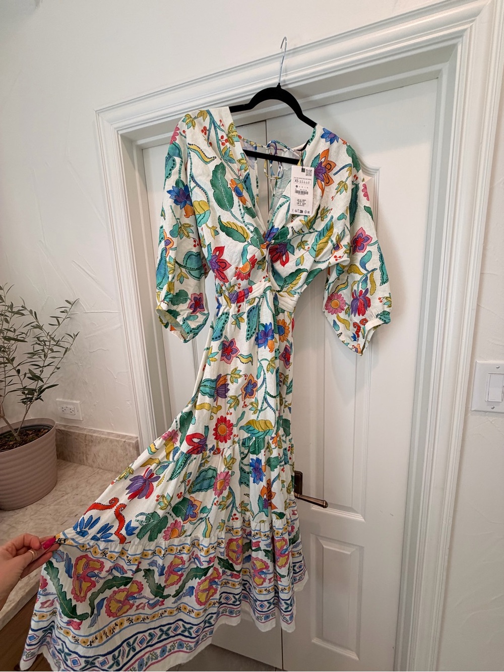 Zara White Maxi Dress with Multicolor Floral Print